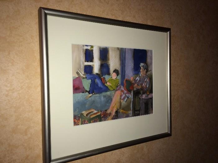 “Lois & Grace” watercolor by NC artist Warren Brandt (1918-2002)