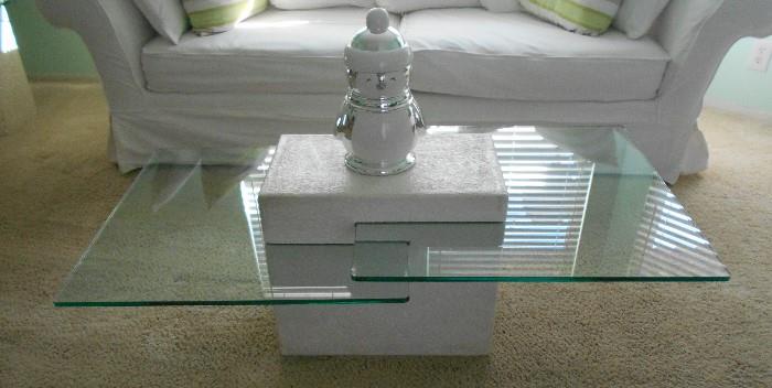 Contemporary bi-level glass top coffee table