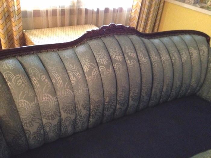 blue damask Victorian sofa