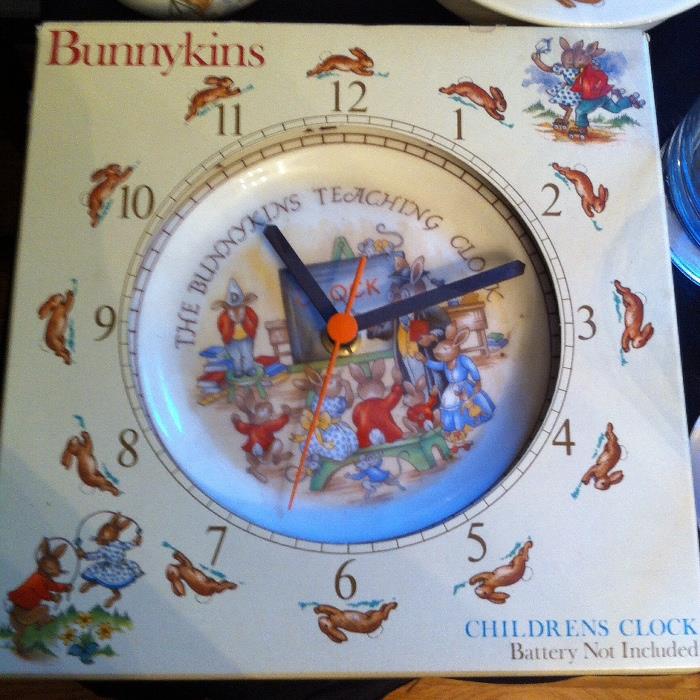 The Bunnykins Teaching Clock by Royal Doulton, new in box.