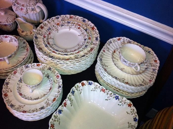 Large (approximately 100 pieces) set Copeland Spode china "Wicker Dale" pattern. 