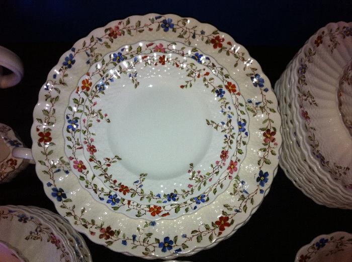Large (approximately 100 pieces) set Copeland Spode china "Wicker Dale" pattern. 