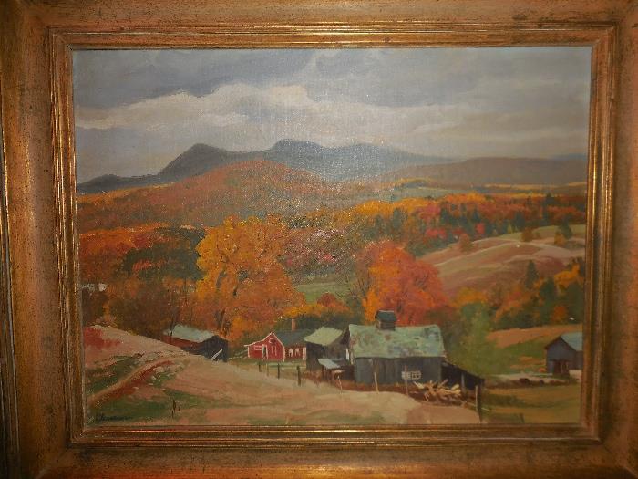 OGDEN PLEISSNER "VIEW OF THE McCORMICK SUGAR HOUSE, MANCHESTER, VERMONT"  WITH NEWCOMB MACKLIN FRAME.  PASSED DOWN IN FAMILY