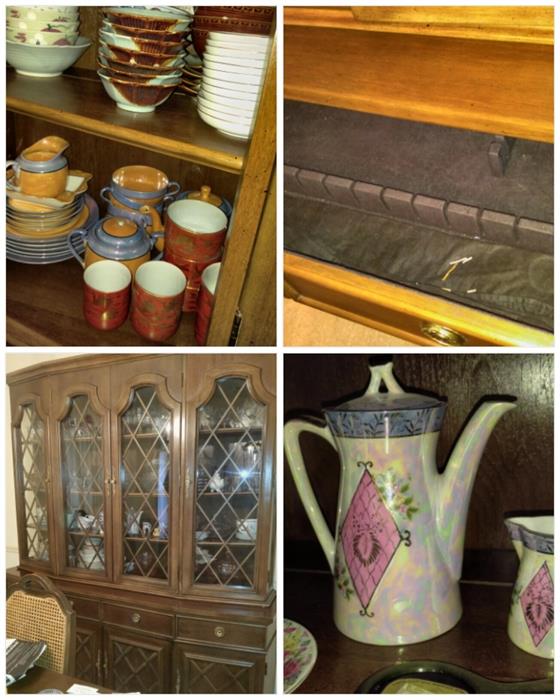 Large china cabinet full of beautiful dishes.... not staged or displayed yet