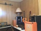 Speakers, Amps, Keyboard, Wireless Mic, and 6 Channel Mixer