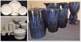 Lenox Stoneware dishes, serving pieces. Matching Cobalt blue tumblers & stems