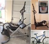 Bladez Fitness Metron Elliptical / Arc Trainer, ab trainer, mens’ Roadmaster Stillwater bicycle, volleyball set, REI tent + a few other camping supplies, fitness ball, golf clubs, and more