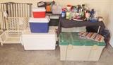 Garage storage containers, 2 baby gates, lunch boxes, 