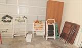 Home storage.  Cabinet, Elfa components, step stool, padded folding chairs & table set