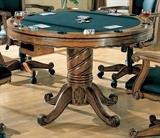 Coaster Turk 3-in-1 round solid oak pedestal game table– play bumper pool, poker or dine. 