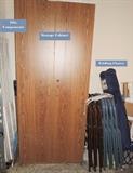 Storage cabinet, folding table & chairs
