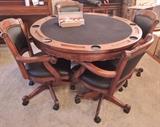 Coaster Turk 3-in-1 Round Pedestal game Table. Solid Oak with traditional brown finish 