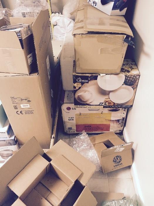 boxes and boxes of unopened dishware, gifts, much more!