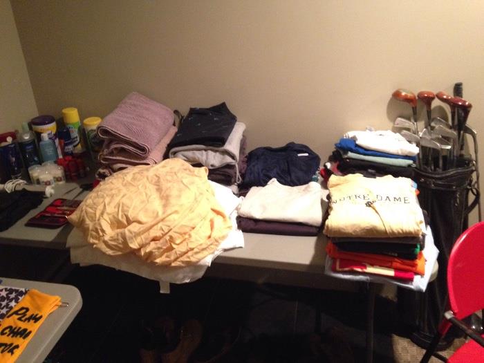 designer clothing, sheets, towels, golf clubs