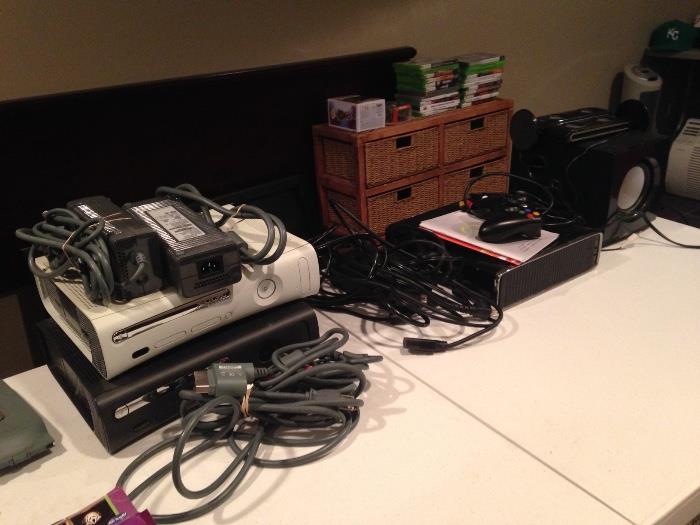 xbox xbox 360 consoles, not working, remotes, lots of games