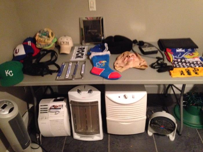 heaters, dehumidifier, fans, hats, KU items