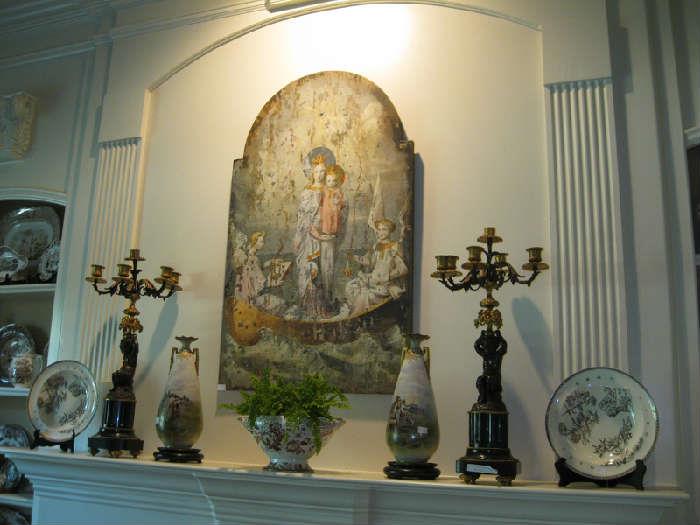 Pr. Bronze French Candelabras, Pr. of Large Royal Vienna Portrait Vases