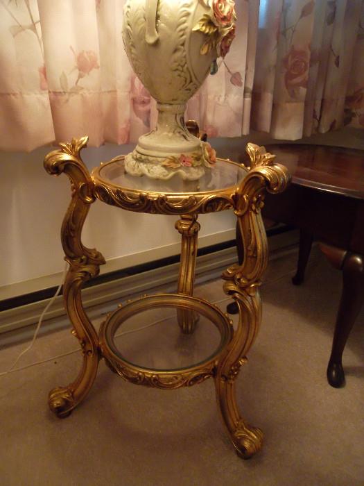 hollywood regency 2 tier table/plant stand