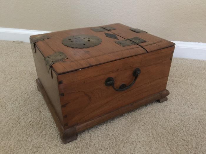 Vintage hand crafted wooden jewelry box with mirror