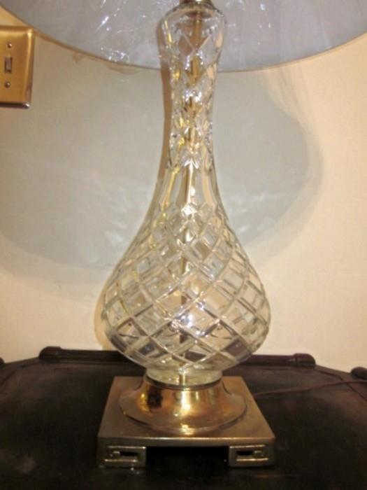 Crystal and brass table lamp with new shade.