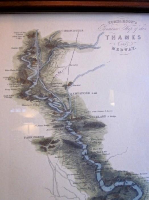 Vintage Tombleson's Map of the Thames and Medway.  Hand colored and framed.