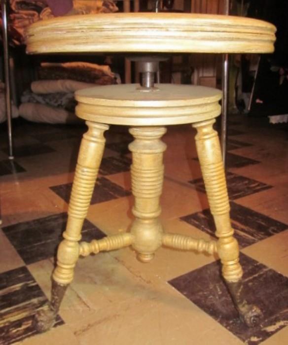 Antique Holtzman & Song Piano or Organ adjustable height stool.  Solid wood (painted) with Glass ball & Claw feet.