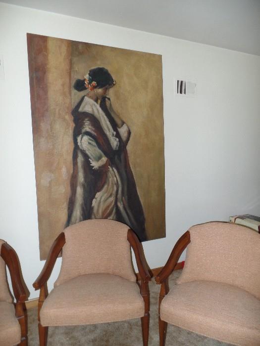 Vintage chairs and a very nice large piece of original art