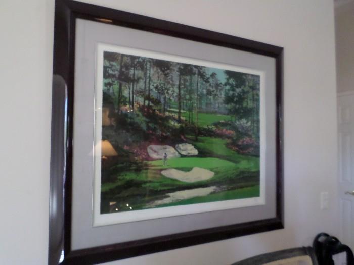 Mark King seriograph  Augusta, Georgia Masters Course, 13,14,15 holes signed with seal. Beautifully matted and Framed.