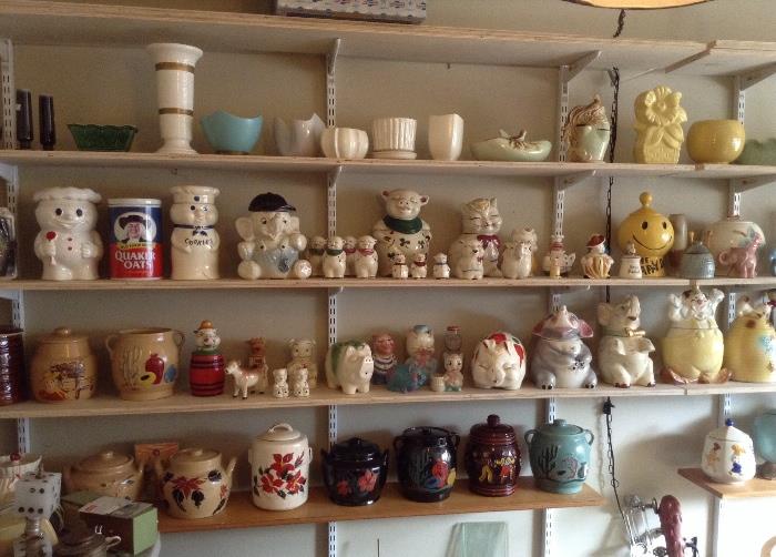 Cookie jars galore!  McCoy, Shawnee, Red Wing, American Bisque & more