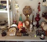 Fun lamps including lava lamps, vintage wall clocks & table lamps