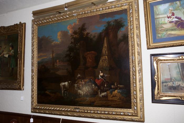 A 19th century Italian school oil on canvas pastoral scene painting by Berghem.  $6250.00