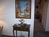FRAMED PAINTING & FRENCH-STYLE SIDE TABLE