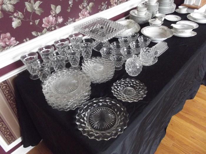 Stunning lead crystal Fostoria 8-Serving Set, with cake plate, butter dish, cream and sugar, dessert cups, water glasses , plates and more, rare collection in beautiful condition .