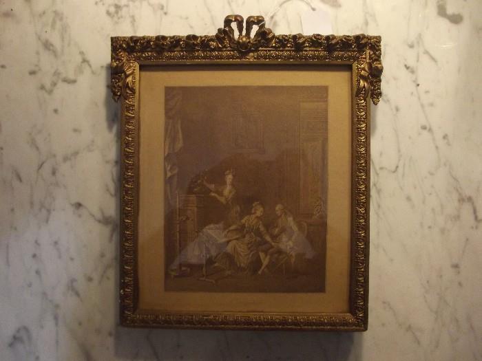 Antique Lithograph French " L' Occupation " , beautifully framed, circa early 1700's .