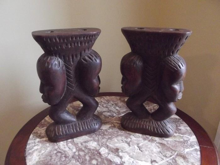African/Liberian Wooden Candleholders .