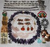 Stone Necklaces, Amber Pcs, Renoir & other Copper Earrings, Sterling Bracelets, a Miniature Ship in a Bottle and other nice Costume Pcs