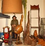 Driftwood Bird and other Carved Wooden Pcs