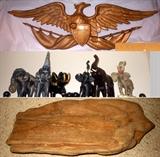 Sexton marked Metal Eagle Wall Hanging, More of the Huge Elephant Collection and Large Petrified Wood