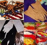 Very Long Vintage Evening Gloves, good selection of Scarves and Eagle Hand hooked Rug