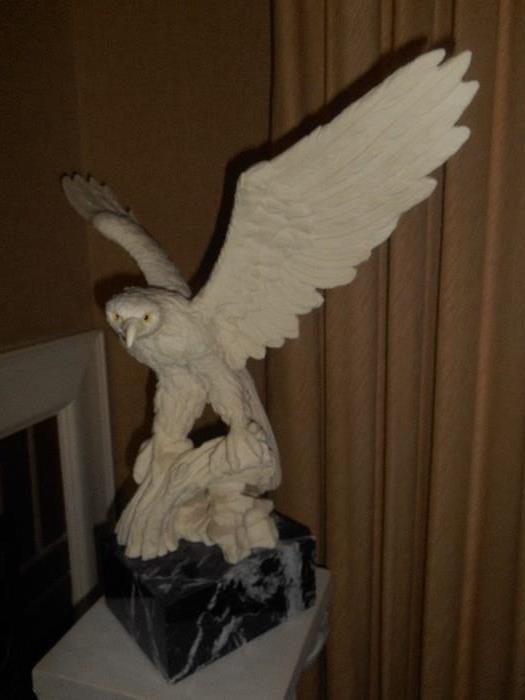 Family Room:  A closer view of the eagle on a marble base.