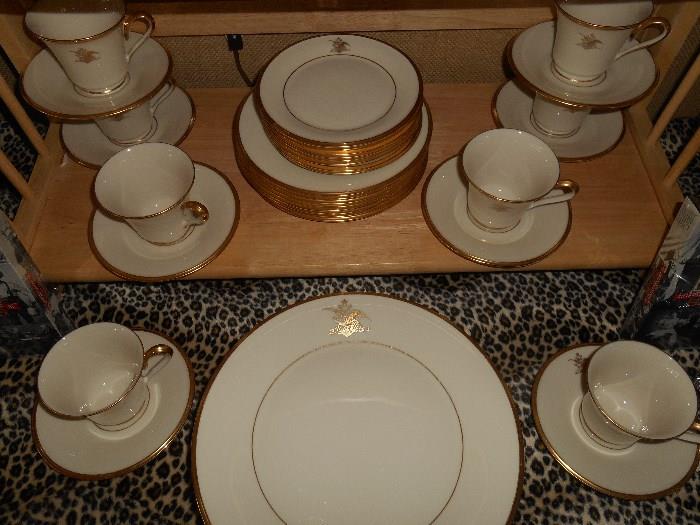 Family Room:  A closer view of the LENOX ETERNAL COLLECTION, 24K. gold banded fine bone china, made exclusively for Anheuser-Busch with the A-B eagle crest on EACH piece.  This would make a wonderful Christmas gift!
