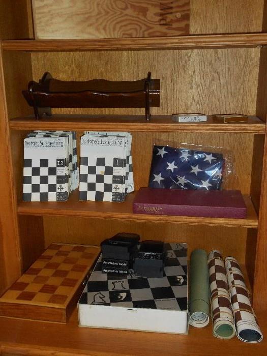Lower Level:  Several chess games including one electronic MEPHISTO chess game.
