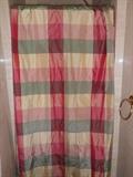 Bedroom #1: Draped over a shower door is a pair of custom made plaid/lined drapes: 65" wide x 84" long per panel (two panels).