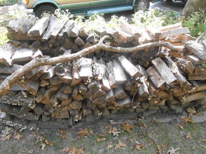 Outside:  A lot of firewood---just in time!!!!