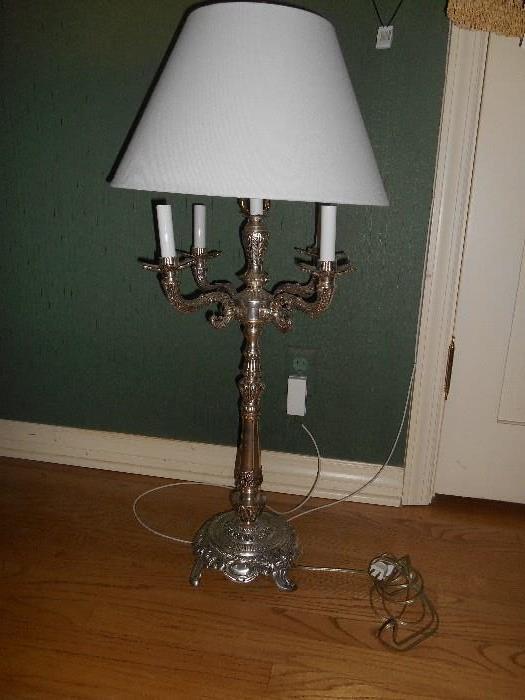 Bedroom #1:  A silver tone lamp with "candles."