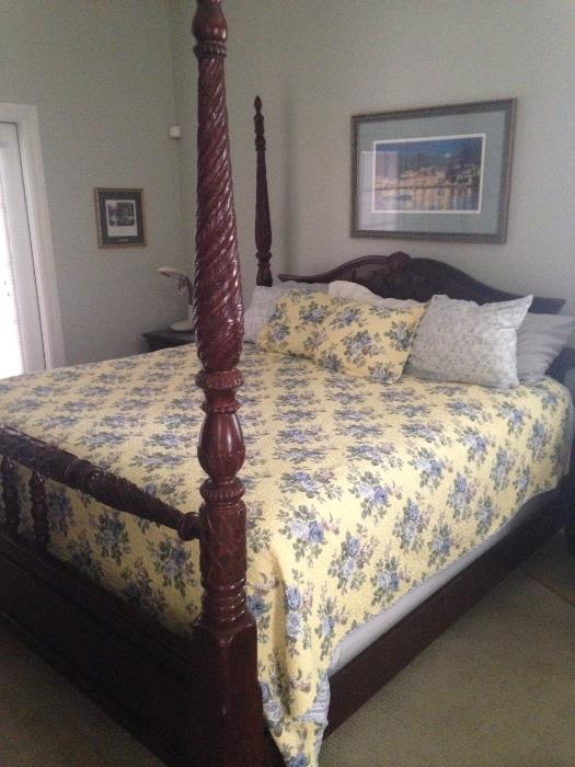 Mattress & bedding not included with this beautiful king poster bed