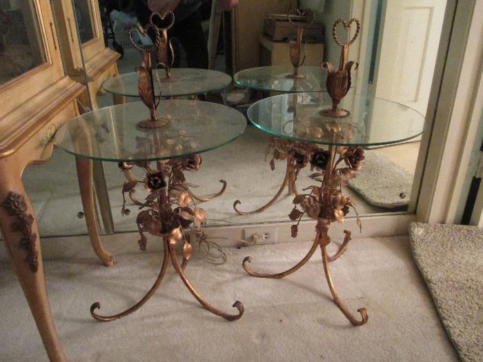 Two Hollywood Regency Gold Gilt Accent Tables.