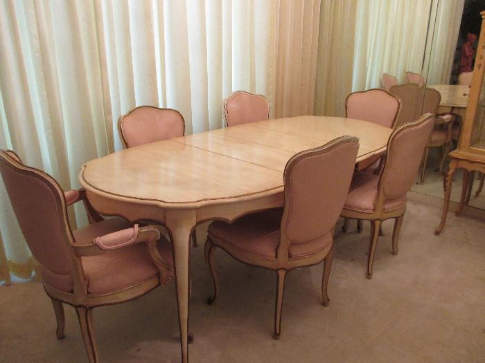 Brandt French Provincial Table, Two Leaves and Six Chairs
