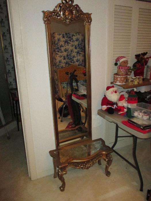 Vintage French Provincial Syroco Style Rococo Mirror With Console Table.  