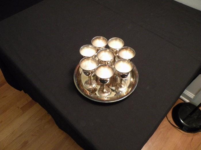 Silver Plated Cups and Tray